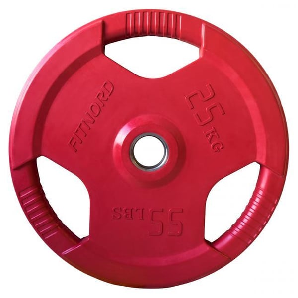 Viktskiva 25 kg, FitNord Tri Grip Olympic, mörkröd
