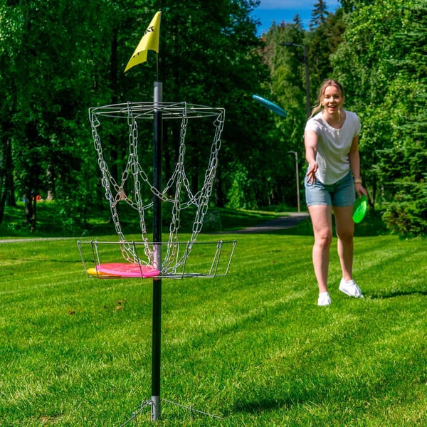 Frisbee Disc Golf Startpaket med korg och 9 discar