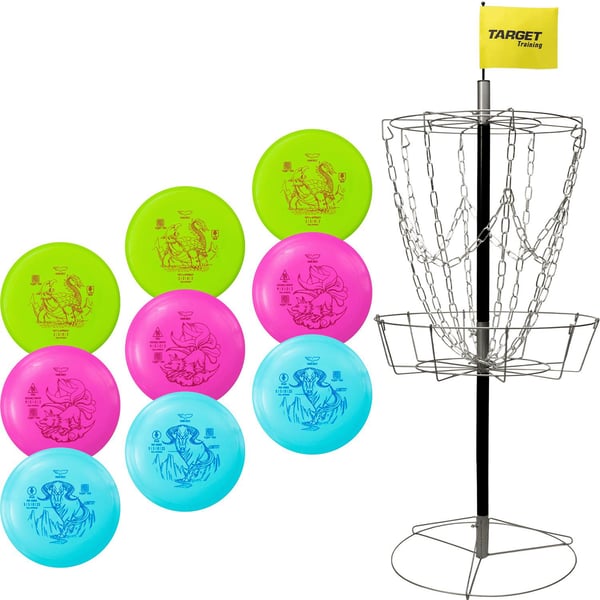 Frisbee Disc Golf Startpaket med korg och 9 discar