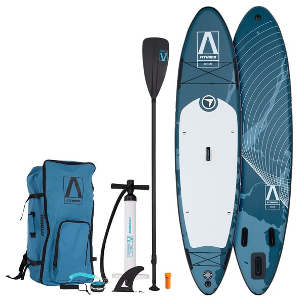 FitNord Aqua 330 SUP-brädset, KEMI (vit-svart), med glasfiberpaddel
