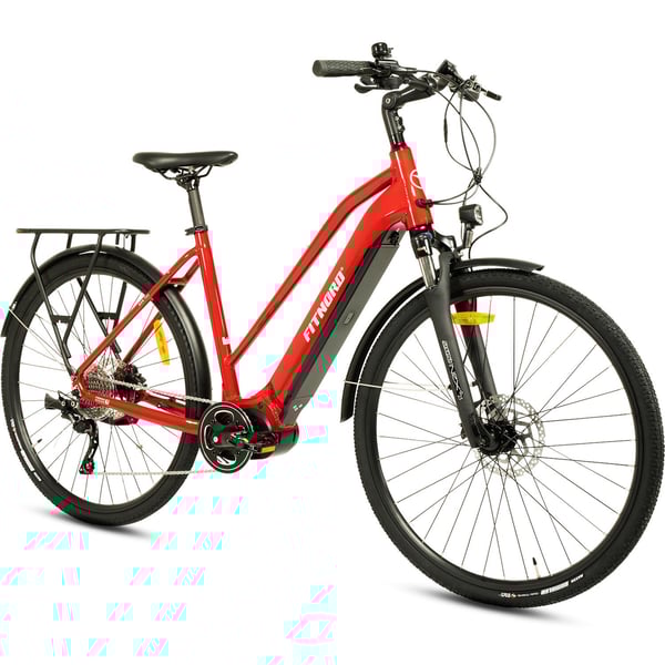 FitNord Ava 500 Compact Elcykel, röd (630 Wh batteri)  med ytterligare ett års garanti