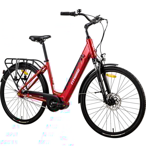 FitNord Classic 500 Elcykel 2023, röd (630 Wh högkapacitetsbatteri)