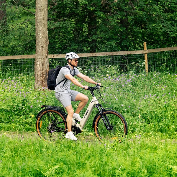 FitNord Venture 700FS DesertMax Elcykel, matt sand, Ram 48 cm, däck 27,5", batteri 720 Wh