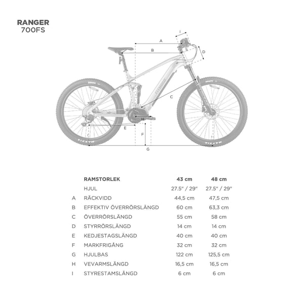 FitNord Ranger 700FS heldämpad Elmountainbike, svart (720 Wh batteri)