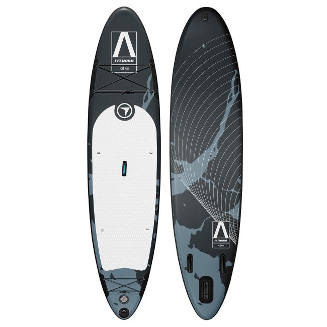 FitNord Aqua 330 SUP-br&auml;dset, KEMI (vit-svart), med glasfiberpaddel