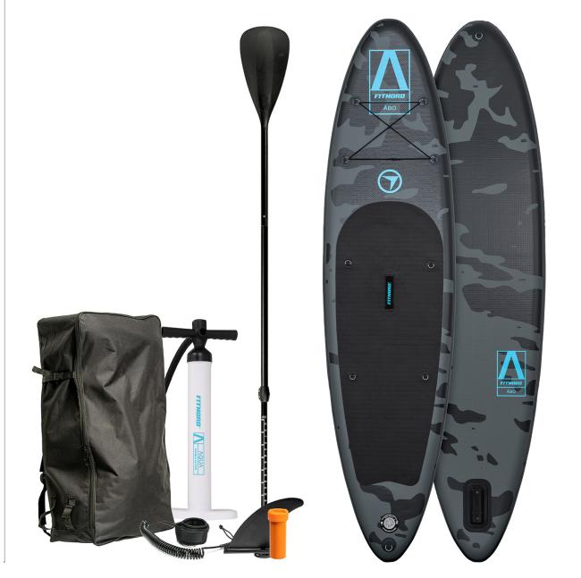 FitNord Aqua Lite SUP-br&auml;dset, &Aring;bo (svart-turkos), med aluminiumpaddel